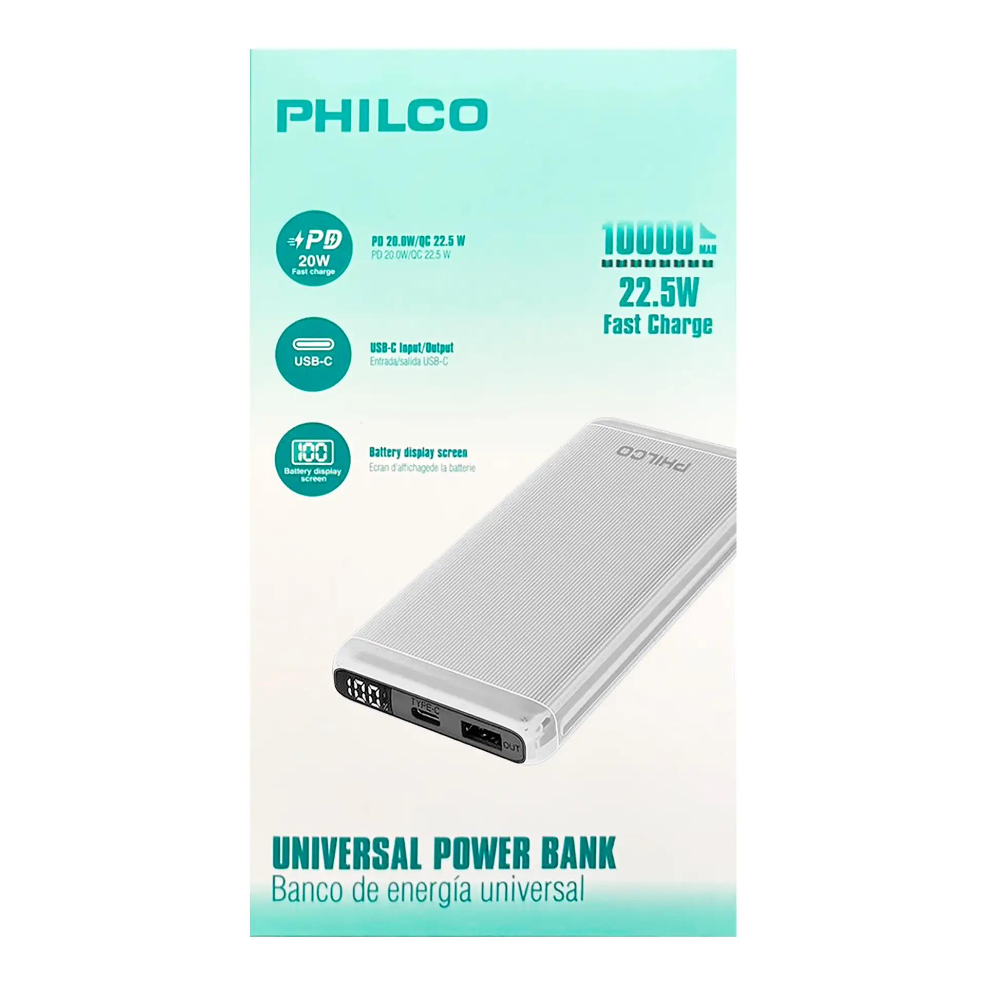 PHILCO - POWERBANK 1 USB C / 1 USB A PMA8124