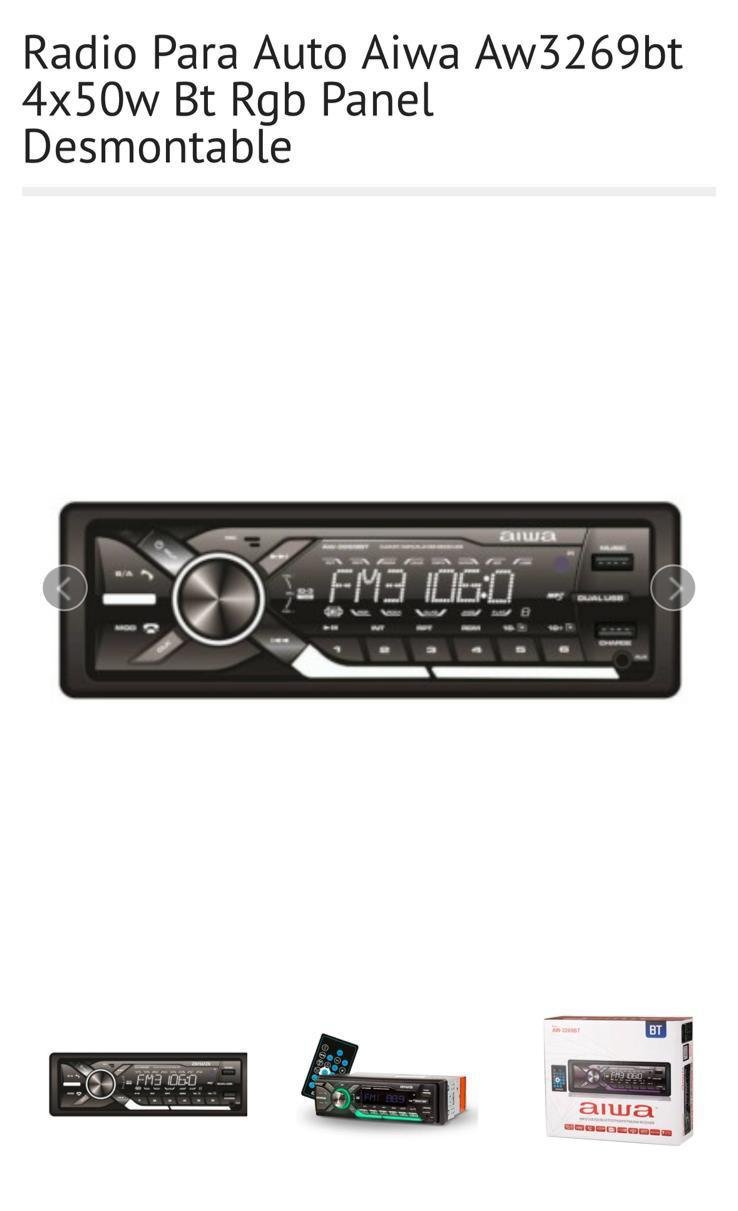Radio Para Auto Aiwa Aw3269bt 4x50w Bt Rgb Panel Desmontable