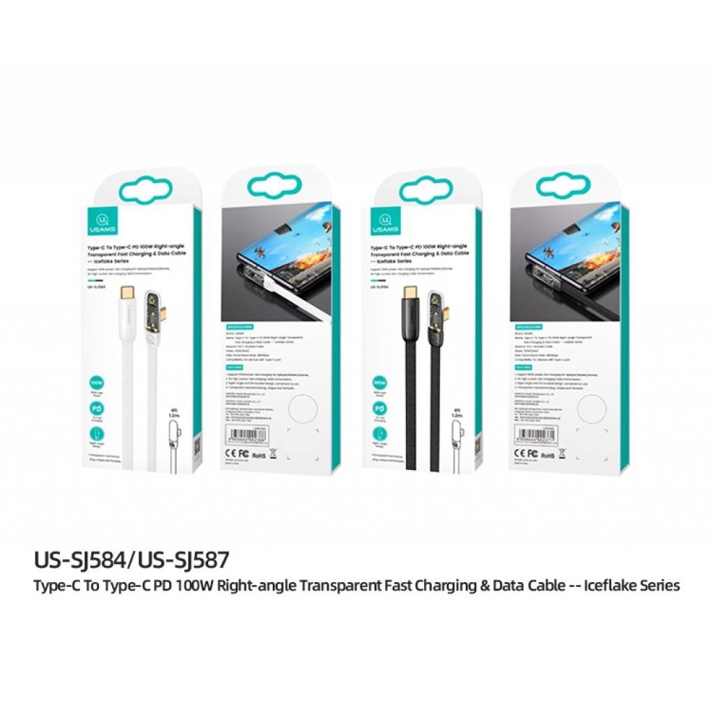 Cable de Datos USB C a USB C Angulo recto 100W PD 1.2M Negro U76 USAMS - Imagen 2