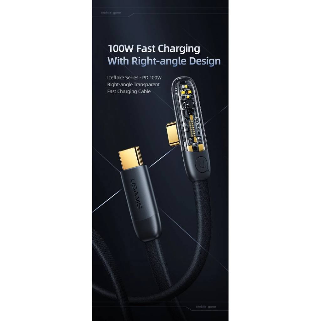 Cable de Datos USB C a USB C Angulo recto 100W PD 1.2M Negro U76 USAMS - Imagen 3
