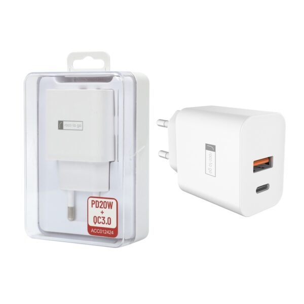 Cargador Rápido ROCA TO GO 20W+QC3.0 USB A QC3.0 USB C PD Sin Cable