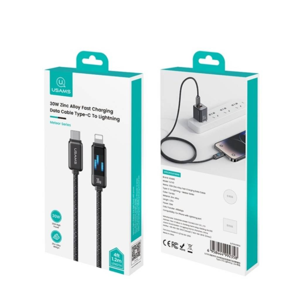 Cable de Datos Meteor Series USB C a Lightinig 30W 1.2M Titanium USAMS - Imagen 5
