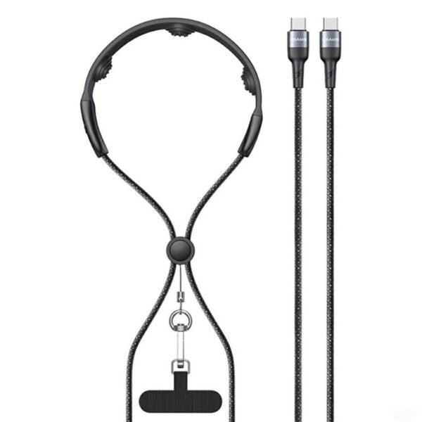 Correa para Cuello + Cable de Datos USB C a USB C 100W Negro SJ759 USAMS