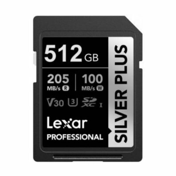 Memoria SDXC Lexar Pro 512GB Silver Plus Velocidad de lectura de hasta 205 MB/s.